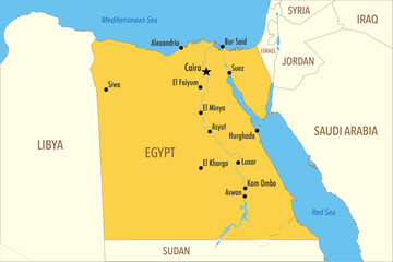 Vector Map of Egypt with Major Cities and Neighboring Countries - Infographic