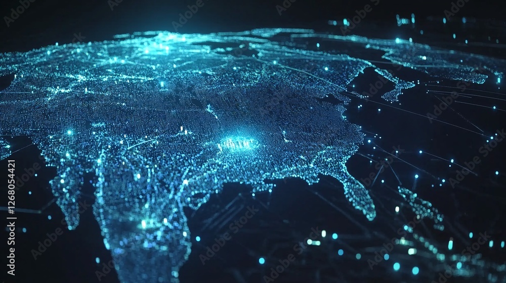 Poster global network digital world map abstract technology background futuristic blue illuminated connecti