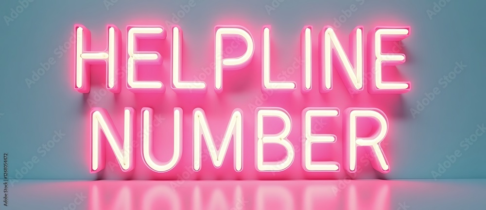 Aufkleber helpline number displayed in neon lights on a plain background for support contacts