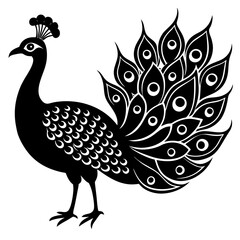 peacock bird black silhouette vector, Simple silhouette Design vector icon with white background. Wild Animal Vector. Bird Vector 