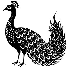 peacock bird black silhouette vector, Simple silhouette Design vector icon with white background. Wild Animal Vector. Bird Vector 
