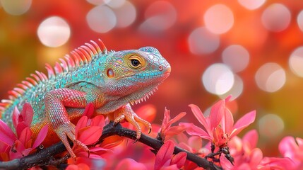 Fototapeta premium Green chameleon in the jungle
