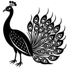 peacock bird black silhouette vector, Simple silhouette Design vector icon with white background. Wild Animal Vector. Bird Vector 
