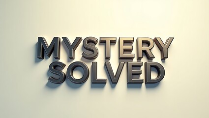 Bold typography spelling out mystery solved on a soft background in a creative setting