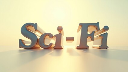 Sci-Fi typography in a futuristic scene with a warm glow at dawn