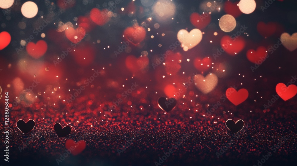 Poster decorative hearts create a romantic atmosphere with sparkling lights and soft colors. generative ai