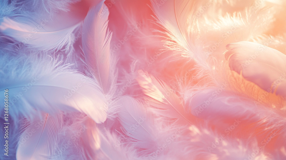 Poster soft pastel feathers create a dreamy and calming background effect