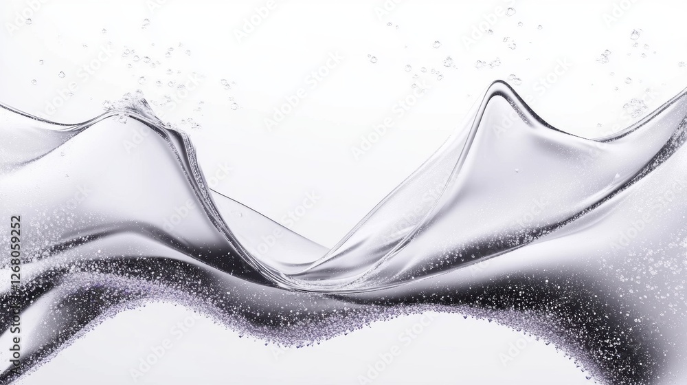 Poster abstract representation of flowing water with bubbles and smooth curves.