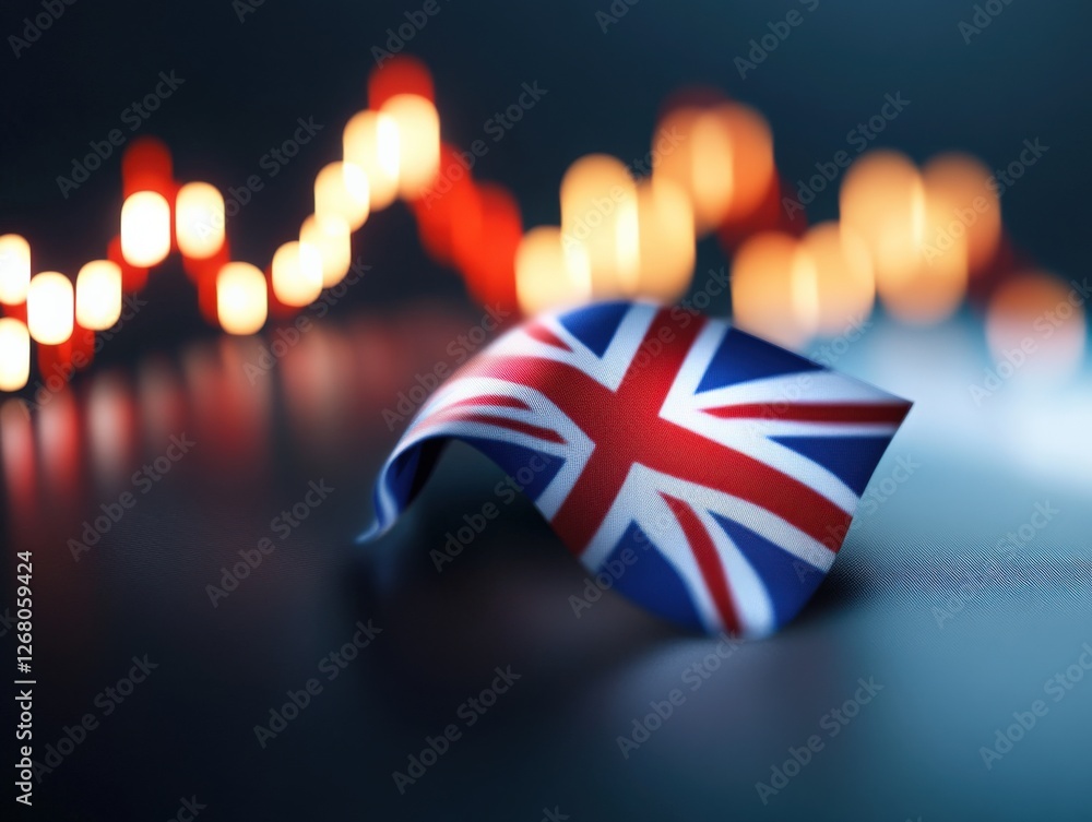 Poster union jack flag with downturn graph in background