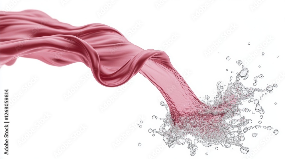 Aufkleber a flowing pink fabric merges with splashing water, creating a dynamic visual.
