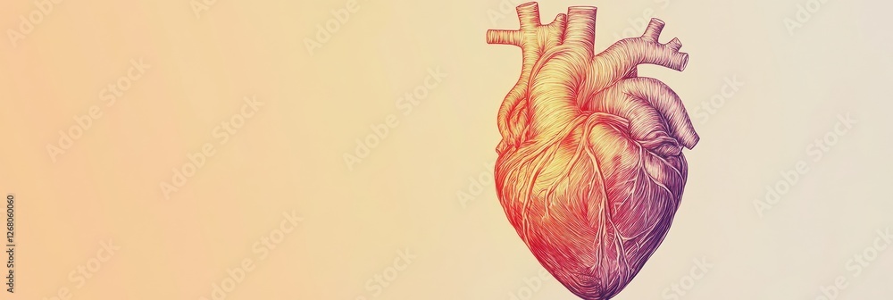 Poster detailed illustration of a human heart showing intricate structure against a soft gradient backgroun