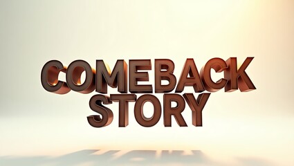 Bold, three-dimensional text reveals the phrase 'Comeback Story' against a light gradient backdrop