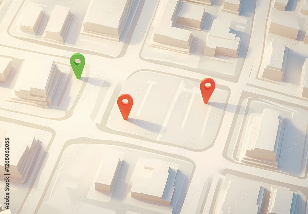Poster navigation and location: a simple and clean illustration depicts a city map with three location pins