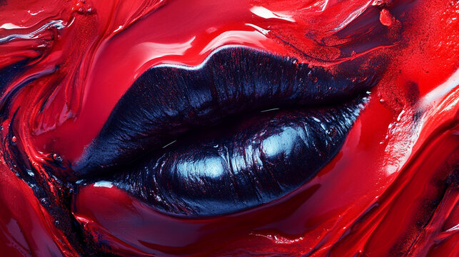 Vibrant red and black lip art showcasing creative makeup techniques at a beauty event