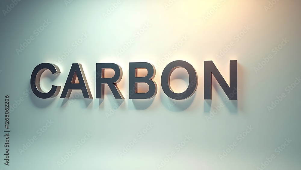 Poster bold typography representing the word carbon with shadow effects on a plain background