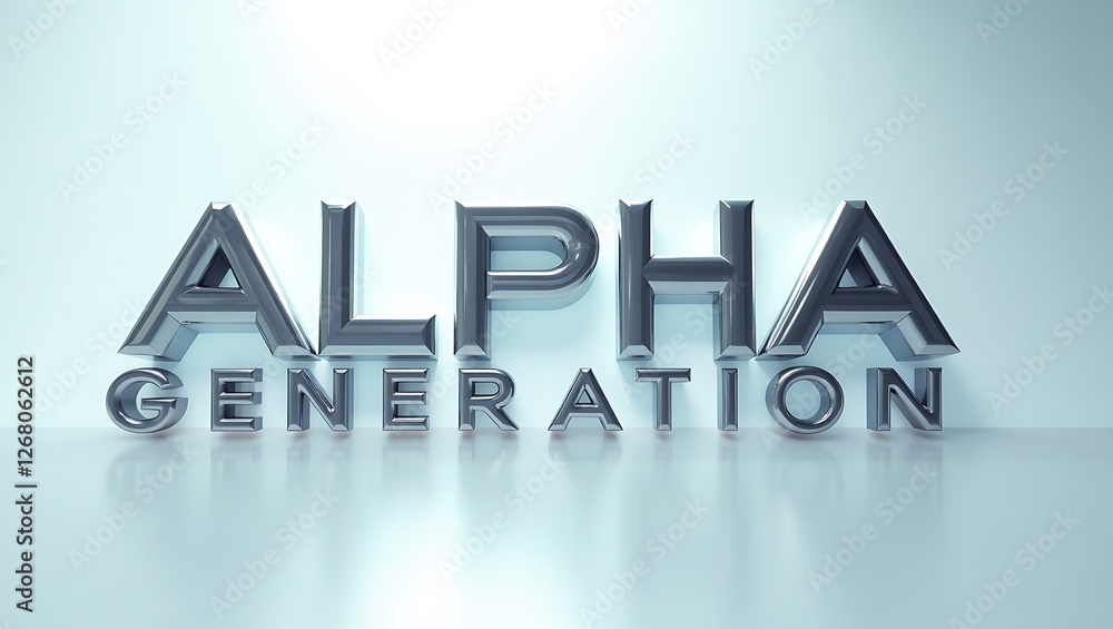 Aufkleber modern design features 'alpha generation' in metallic typography on a clean backdrop