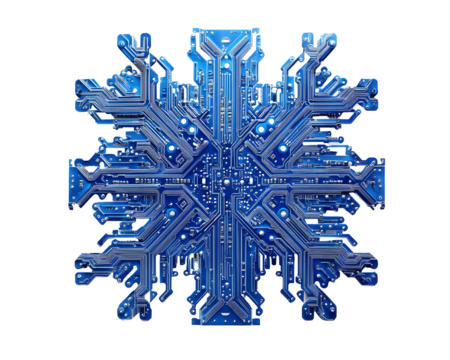 Intricate blue circuit board with complex electronic patterns representing modern technology.