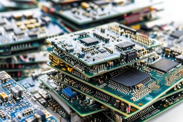 Obraz premium Stacked electronic components on a surface