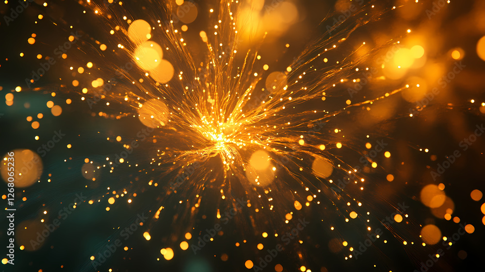Poster golden sparkler burst: an abstract image of a golden sparkler bursting with energy, creating a mesme