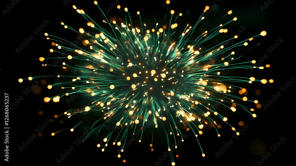 Poster cosmic burst: a mesmerizing cosmic burst of glowing teal and golden energy explodes outwards, illumi