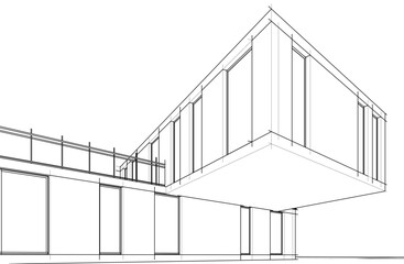 Fototapeta premium Modern Architectural Wireframe Sketch – Vector Blueprint of Contemporary Building