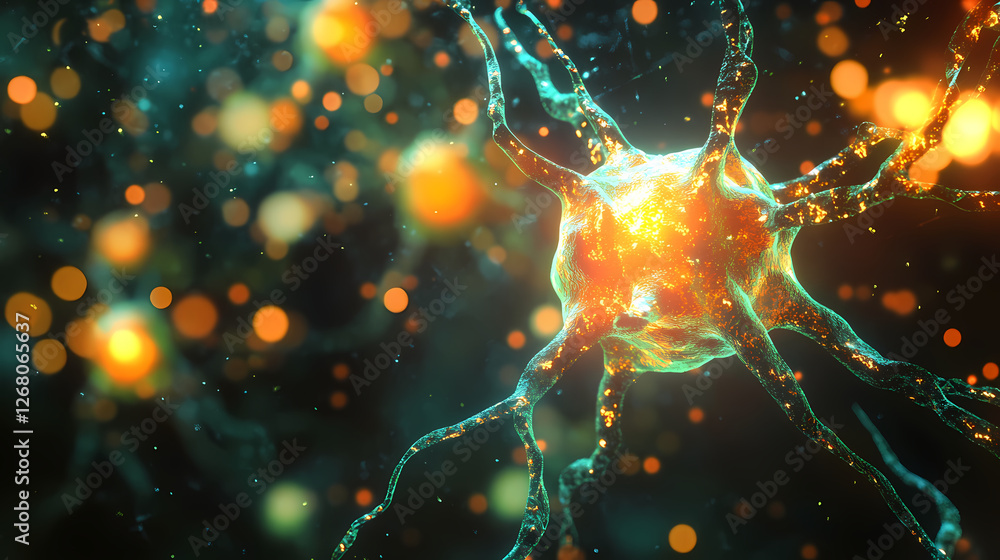 Aufkleber microscopic marvel: a captivating close-up of a neuron, its intricate structure glowing with vibrant
