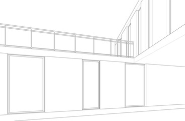 Fototapeta premium Modern Architectural Wireframe Sketch – Vector Blueprint of Contemporary Building
