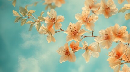 A bouquet of colorful flowers growing on a tree branch, suitable for spring or summer themed projects