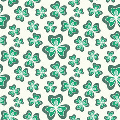 St. Patrick's Day seamless pattern of Irish Lucky shamrocks on isolated background. Hand drawn design for St. Paddy day celebration, party decoration, wall paper, scrapbooking, textile, home decor.