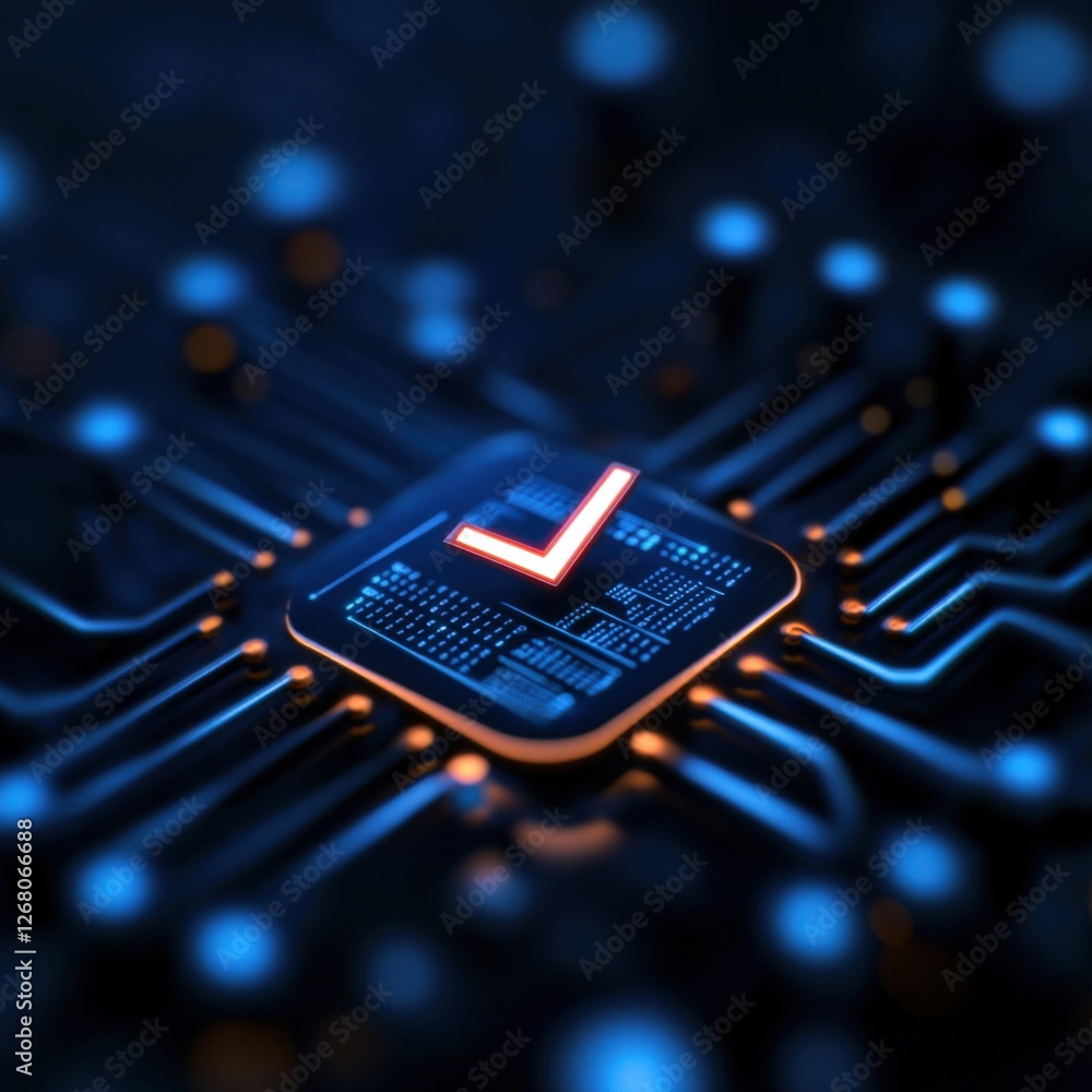 Poster electronic checkmark on a computer chip