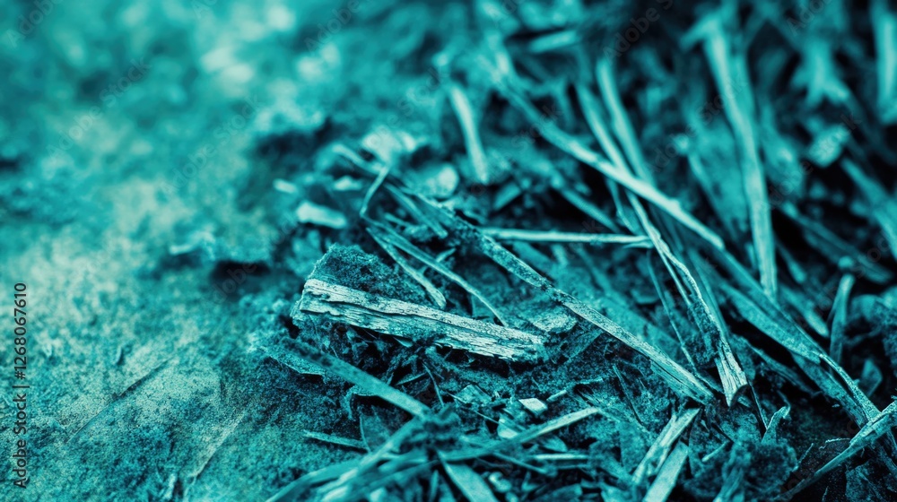 Poster a macro shot of a bundle of twigs and branches lying on the forest floor