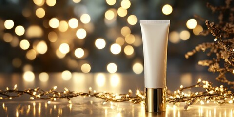 Fototapeta premium Luxury Skincare Cream Tube with Festive Lights