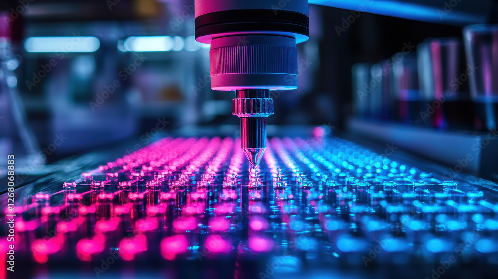 Poster dna sequencing machine processes genetic data in high-tech stem laboratory setting