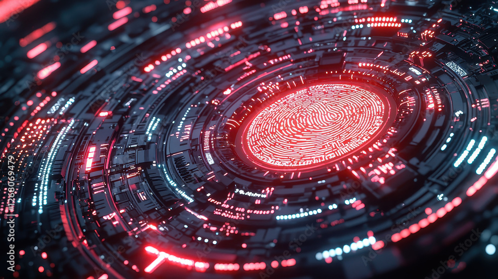 Aufkleber futuristic ai-driven fingerprint scanner with glowing encryption and ultra-sharp details