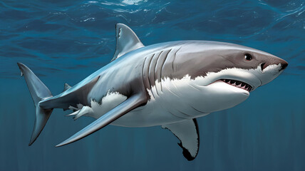 Fototapeta premium Majestic Great White Shark in the Ocean Depths