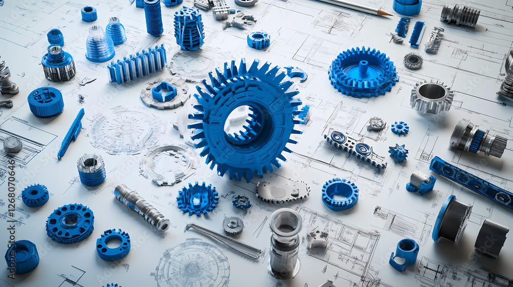 Poster precision engineering: a captivating close-up of 3d printed gears, showcasing intricate details and 