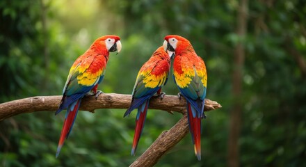 Obraz premium Colorful Macaws Perched in a Lush Tropical Rainforest