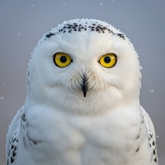 Obraz premium Snowy Owl Staring Directly into the Camera with Piercing Yellow Eyes