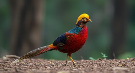 Obraz premium Golden Pheasant Glowing in the Forest Light