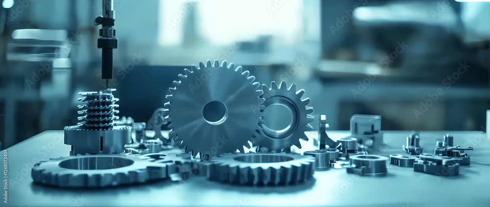Poster precision and power: a close-up view of intricate metal gears, each one meticulously crafted for its