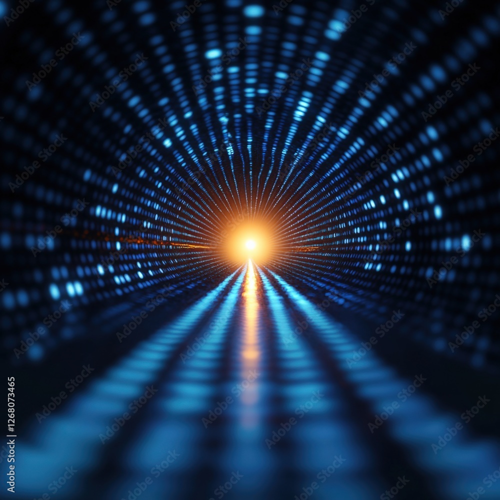 Poster digital data tunnel with light at the end