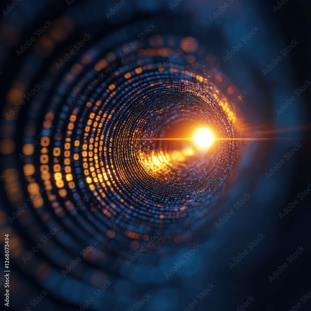 Poster abstract data tunnel with glowing light at the end