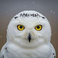 Fototapeta premium Snowy Owl Staring Directly into the Camera with Piercing Yellow Eyes