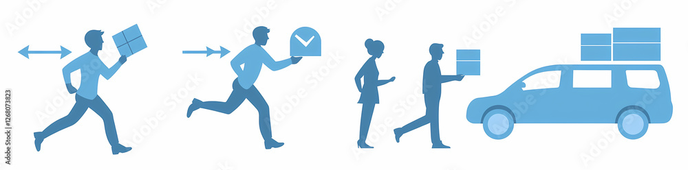 Poster delivery process: a simplified illustration depicting the stages of a delivery process, from pick-up