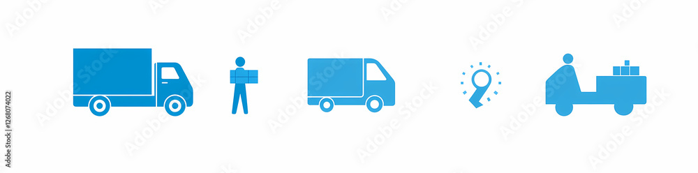 Poster logistics process: a streamlined visual representation of a logistics process, showing delivery truc