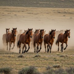 Obraz premium Wild Horses Galloping Across the Vast Open Plains