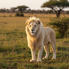 Naklejka premium Majestic White Lion Roaming the African Wilderness
