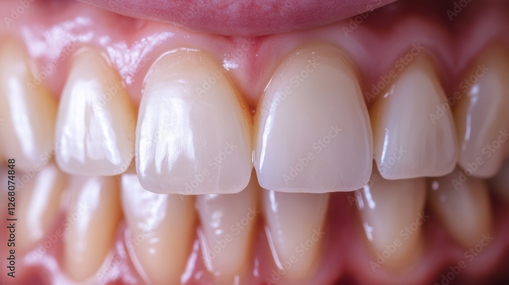 Poster close up view of teeth showing noticeable difference before and after whitening treatment highlighti