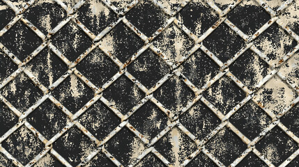 Fototapeta premium Rusty diamond wire mesh fence texture, urban backdrop, grunge background, design element