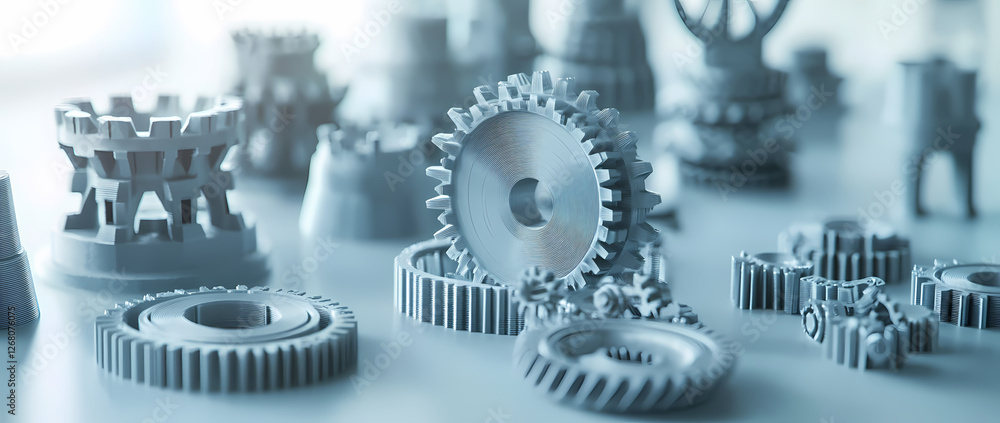 Aufkleber precision 3d-printed gears: close-up view of intricately detailed, 3d-printed gears and mechanical c